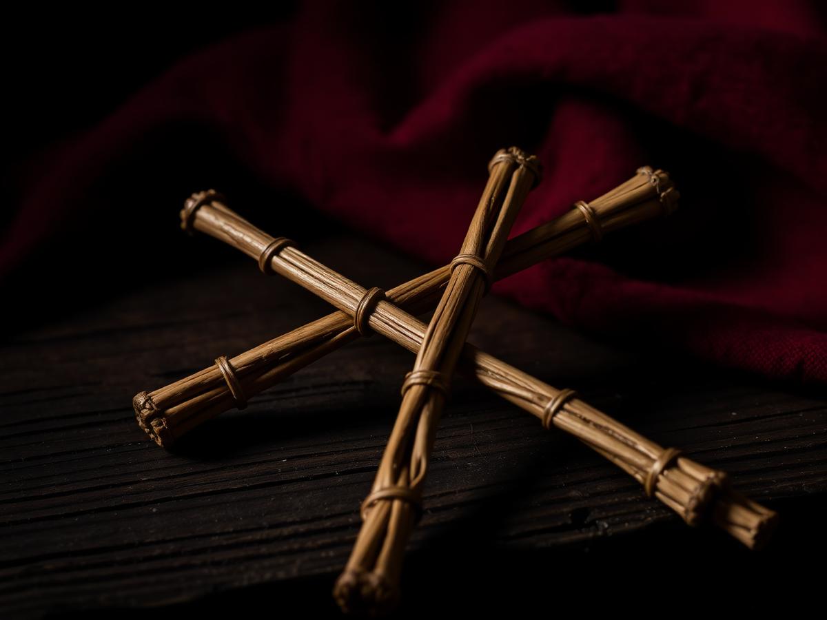 Rattan escrima sticks on dark wood
